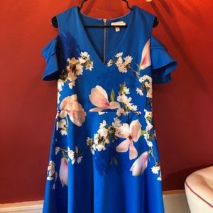 Ted Baker Blue Floral Harmony Cold Shoulder Dress